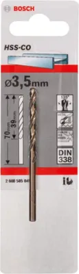 Immagine prodotto di Punta per metallo HSS-Co, DIN 338, 3,5 x 39 x 70 mm, confezione da 1 pz