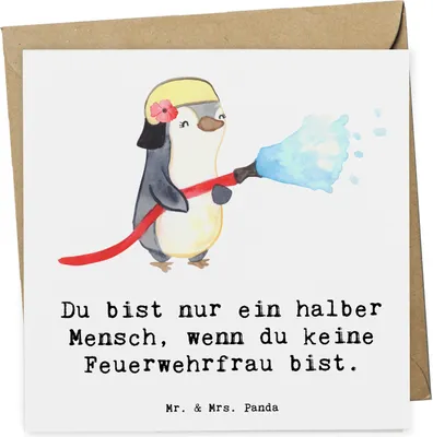 Produktbild von Mr. & Mrs. Panda doppelkarte Feuerwehrfrau Herz - Weiß - Geschenk, Grußkarte, Feuerwehr, faltkarte, Lustig, Spruch, Ausbildung, anlasskarte, Glückwunschkarte, Freiwillige