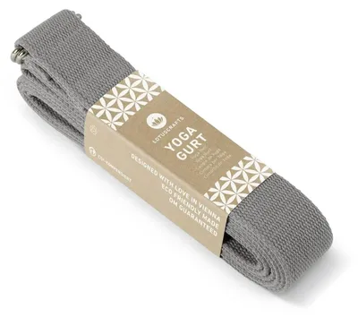 Imagen del producto de Lotuscrafts® Yogagurt de 2,5 metros: banda de yoga para estiramientos; 100% algodón orgánico. Yogagurt largo con cierre de metal. Cinta de yoga para principiantes y avanzados, 250 x 3,8 cm – Gris antracita