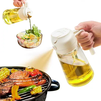 Produktbild von 2 in 1 Ölsprüher für speiseöl, 470ml Öl Sprühflasche lebensmittelecht, Ölspray zum Kochen, Hochwertiger Öl Zerstäuber, Ölsprüher für Heißluftfritteuse