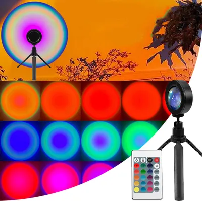 Produktbild von Lampa zachodzącego słońca Lampa projekcyjna do sypialni Lampa LED, 16 kolorów Lampa zachodzącego słońca do selfie Estetyczny wystrój pokoju