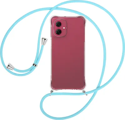 Produktbild von Handykette Backcover-Schutzhülle mit Band (Metall silberfarben) für Motorola Moto G55 5G - himmelblau