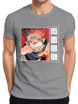 Immagine prodotto di Maglietta da uomo Jujutsu Kaisen 両面宿儺 Demon Anime Aesthetics Manga Flame Gift, Grigio, M