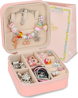 Produktbild von Kuketo | Schmuck Bastelset Rosa Mit Schmuckkästchen – DIY Set Für Armbänder & Halsketten Mit Charms – Kreatives Geschenk Für Kinder & Erwachsene