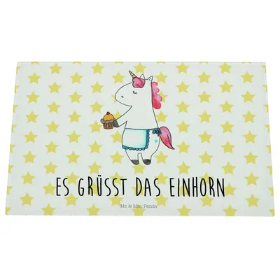 Produktbild von Mr. & Mrs. Panda Schneidplatte Glas Einhorn Muffin - Weiß - Geschenk, Glückwünsche, Schneidbrett, Schneideplatte, Liebesgrüße, Hackbrett, Geburtstag, Schneidebrett