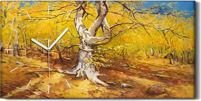 Produktbild von Wanduhr Uhr Wandbild Leinwand Quarz 60x30 Gemälde Wald Bäume Herbst Blätter - weiße Hände