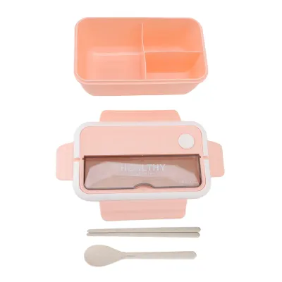 Productafbeelding van 1400 ml Bento-box, draagbaar, met compartimenten, geschikt voor de magnetron, grote capaciteit, Japanse lunchbox voor scholieren en kantoor, roze