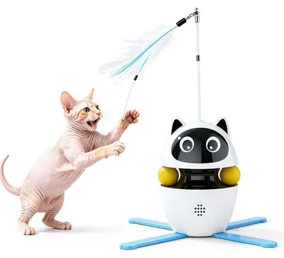 Produktbild von Zimilo Automatisches Katzenspielzeug Elektrisch: Interaktiver Roboter mit Federangel, Ball, Leisem Motor & USB Akku für Aktive Katzen, KI-generiertes Bild