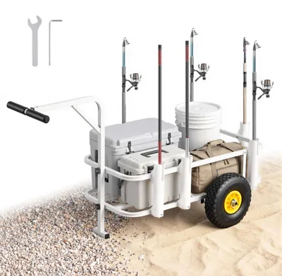 Produktbild von VEVOR Angelwagen Faltbar, 90,7kg Belastbarer Bollerwagen mit Gummireifen, Transportwagen aus Kohlenstoffstahl mit 7 PP-Rutenhaltern, Multifunktionale Transportkarre für Angeln Camping Strand Outdoor