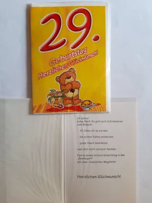 Produktbild von 1 Glückwunschkarte, 29. Geburtstag, Doppelkarte m. Umschlag, Teddybär Kuchen Blumenstrauß