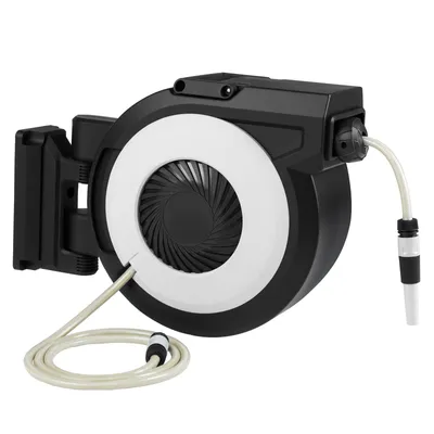 Obrázok produktu pre COSTWAY Box na záhradnú hadicu, 30 m+2 m, otočný o 180°, automatické zasúvanie, navíjanie hadice, nástenný držiak hadice na stlačený vzduch, čierny