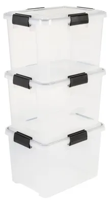 Produktbild von Iris Ohyama Luftdichte Kunststoff-Aufbewahrungsboxen mit Deckel, 20L, 3er-Set, Transparent, Hermetischer wasserdichter Verschluss, Robust Schnappverschlüsse, Stapelbar, Staubschutz, BPA-frei, DDAT-SD
