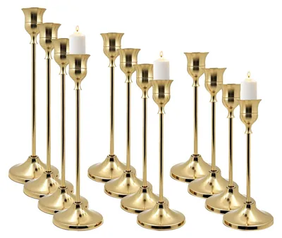 12 goldene Kerzenhalter aus Metall, Tischdekoration
