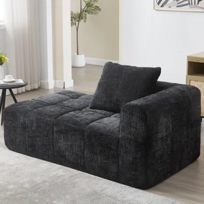 Imagen del producto de Sofá chaise longue cómodo, no requiere montaje, sofá suave con cojines, y bolsillos laterales para el mando a distancia y el teléfono móvil