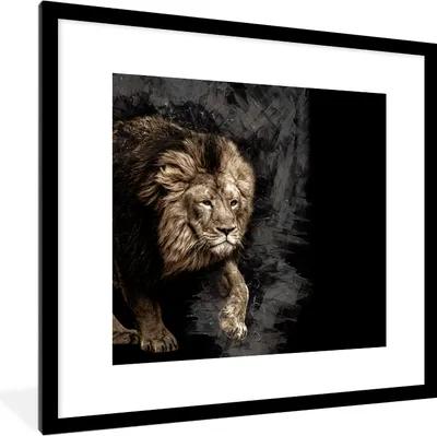 Produktbild von MuchoWow® MuchoWow® Gerahmtes Poster Löwe - Tiere - Schwarz 40x40 cm - Poster mit zchwarzem Bilderrahmen - Poster - Plakat im Rahmen