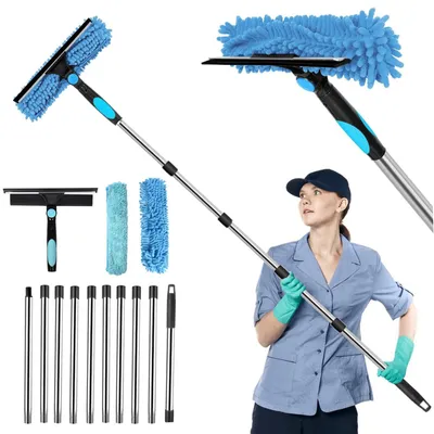 Fensterreiniger 4,5 m Teleskopstange, 2-in-1 Set mit 10 Stangen