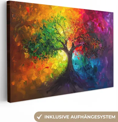 Produktbild von MuchoWow® - Leinwandbilder - Baum - Bunt - Modern - Abstrakt, Wandbild, Wanddeko Bilder Wohnzimmer, 60x40cm