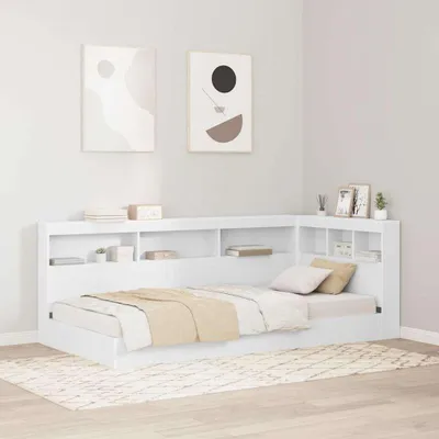 Obrázok produktu pre Maison Exclusive – posteľ v tvare knižnice s čelom, biela, 90 x 190 cm, drevotrieska