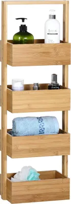 Image de Étagère en bambou 4 compartiments Meuble de rangement 88x28x16 cm Charge max. 20kg Salle de bain cuisine couloir
