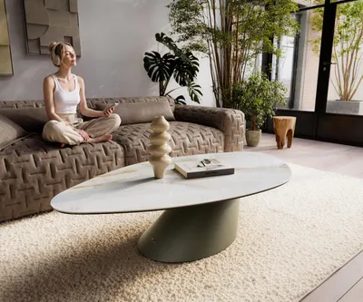 Produktbild von DELIFE Couchtisch Edge Organisch 140x76 cm Keramik Onyx Pearl Conis Metall Effektfinish Titan