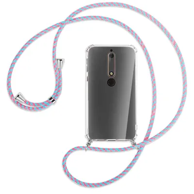 Produktbild von Handykette Backcover-Schutzhülle mit Band (Metall silberfarben) für Nokia 6.1 - pink/mint