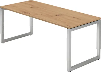 Produktbild von bümö Schreibtisch Serie-R - Gestell: Silber, Nachbildung: Asteiche, Größe:  180 x 80 cm