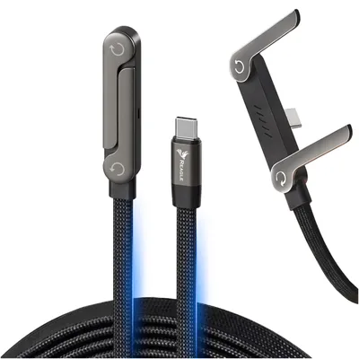Produktbild von Reagle USB-C 1,5m Schnellladekabel mit 360° Handy-Ständer 240W, PD/QC 4.0, 90° Winkelstecker, 480 Mbit/s, Nylon, für Samsung, Xiaomi, Apple, Laptop