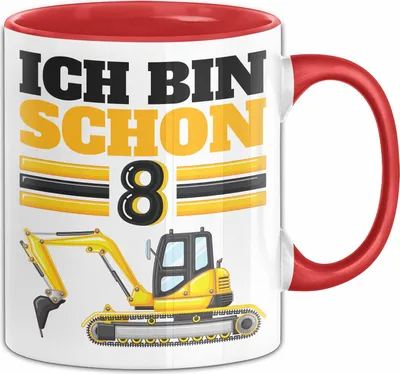 Produktbild von 8. Geburtstag Geschenk Tasse Becher Jungs Bagger Ich Bin Schon 8 (Rot)
