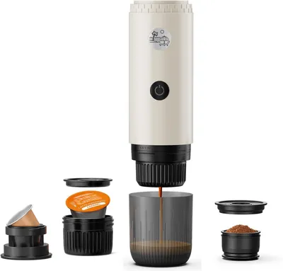 Produktbild von Tragbare 3-in-1 Espressomaschine mit 19 Bar Druck, automatische Selbsterhitzung, kompatibel mit Kapseln & gemahlenem Kaffee für Reise & Camping