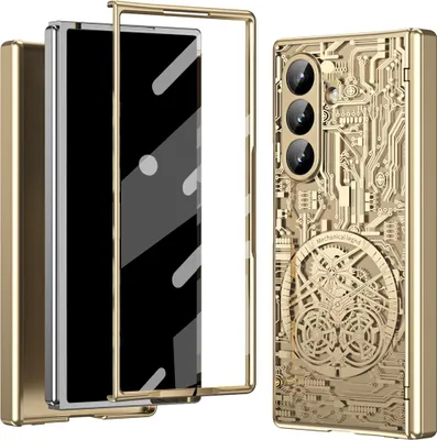 Obrázek produktu pro Pouzdro na Samsung Galaxy Z Fold 7 galvanizované pouzdro s ochranou pantu a průhledným krytem s fólií na displej Zlato