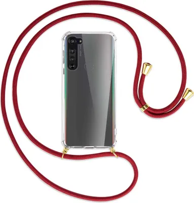 Produktbild von Handykette Backcover-Schutzhülle mit Band (Metall goldfarben) für Motorola Edge - dunkelrot