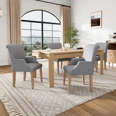 Produktbild von Flieks Esszimmerstühle 4er-Set, Stuhl Essstühle aus Leinen, Küchenstuhl mit Beinen aus Massivholz, Freizeitstühle Loungesessel, grau