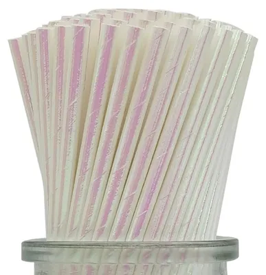 Produktbild von Papierstrohhalme - Irisierend weiß - Für Cocktails und Getränke - 19,7 cm - 100 Stück