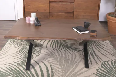 Produktbild von Couchtisch Baumkante 120x80 cm Akazie Nussbaumfarben schwarz X-Gestell