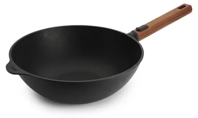 Obrázek produktu pro Litinová pánev Woll Eco Logic QXR: odnímatelná dřevěná rukojeť, Ø 28 cm, výška 10 cm, pro všechny typy varných desek včetně indukce