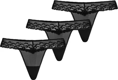 Zdjęcie produktu dla Teyli 3-pack: Siateczkowe stringi z kwiatową koronką Leo Female 302-3 czarny M