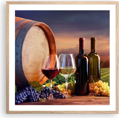 Produktbild von Gerahmtes Poster - Rahmen in heller Eiche - Wein Weinberg Sommer - 60x60 cm - Wand Bild - Wanddeko - Wandbilder - Wandposter - Bilderrahmen - Bilder - Kunstdruck - Wandbild - P2NAC60x60-4125