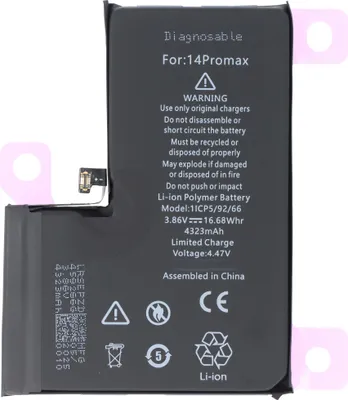 Produktbild von Akku passend für Apple iPhone 14 Pro Max, diagnostizierbar, Li-Polymer, 3,86V, 4323mAh, 16,68Wh, ohne Werkzeug