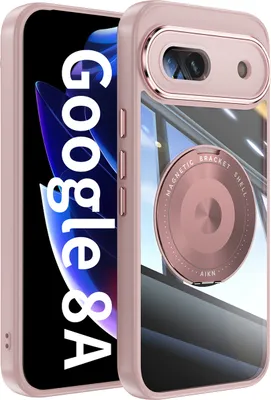 Produktbild von Handyhülle für Google Pixel 8A Transparent Militärschutz mit Magnetring Ständer und Kameraabdeckung Pink