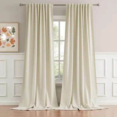 2er-Set Vorhänge, Beige, 132x335 cm, Stangenschlaufe, Verdunkelung