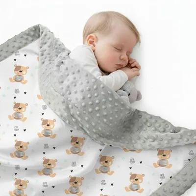 Produktbild von Minky-Decke 75x50cm für Babys, ganzjährig verwendbar - Teddybär