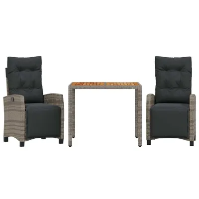Image de salon de jardin 3 pièces avec coussins Gris Poly Rattan