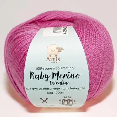 Obrázek produktu pro Baby Merino Extrafine Art'is Yarn 100 % vlna | Bez mulesingu a superwash (50 g / 200 m) (331 tmavě růžová fialová)