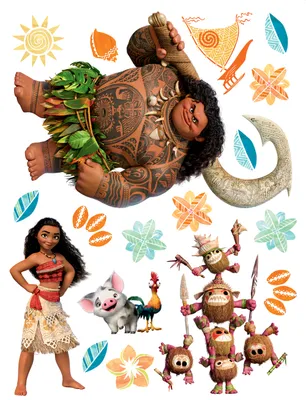 Image de Sticker mural Disney Vaiana marron, orange et vert - 600158 - 65 x 85 cm