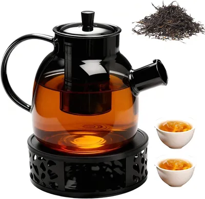 Imagen del producto de Tetera con infusor y calentador, de 1,5 litros de vidrio, para té a granel