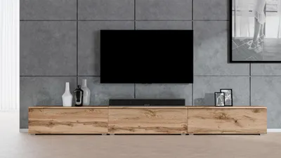 Image de AX LIVING Meuble TV sur pied Loriano, meuble bas en chêne Wotan, 3 x 100 cm