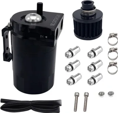 Produktbild von Auto Oil Catch Tank Ölabscheider-Kit mit Filteranschluss 10 und 15 mm Aluminium-Ölbehälter Auto-Öllagertank Automotor-Benzintank Schwarz