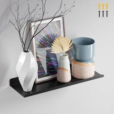 Productafbeelding van Unyqoos® Zwevend metalen wandplank, 30 x 10 cm, zwart, koolstofstaal, U-vorm, draagvermogen 10 kg, 1 cm dikke voorrand