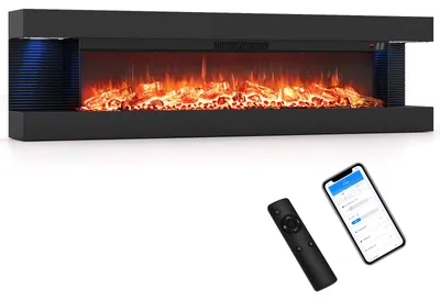 Immagine prodotto di COSTWAY, caminetto elettrico da 32 pollici, a 3 lati, caminetto decorativo con riscaldamento da 750W/1500W, caminetto da parete con luci LED laterali, effetto fiamma 3D, 12 colori di fiamma e timer