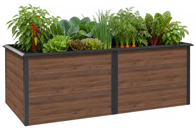 Produktbild von Zelsius Hochbeet verzinkter Stahl 200 x 100 x 77 cm, Anthrazit RAL 7016 Walnuss Holzoptik, Pflanzbeet